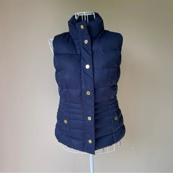 Lilly Pulitzer Isabelle Puffer Vest navy blue with gold accents size XS - Picture 3 of 14